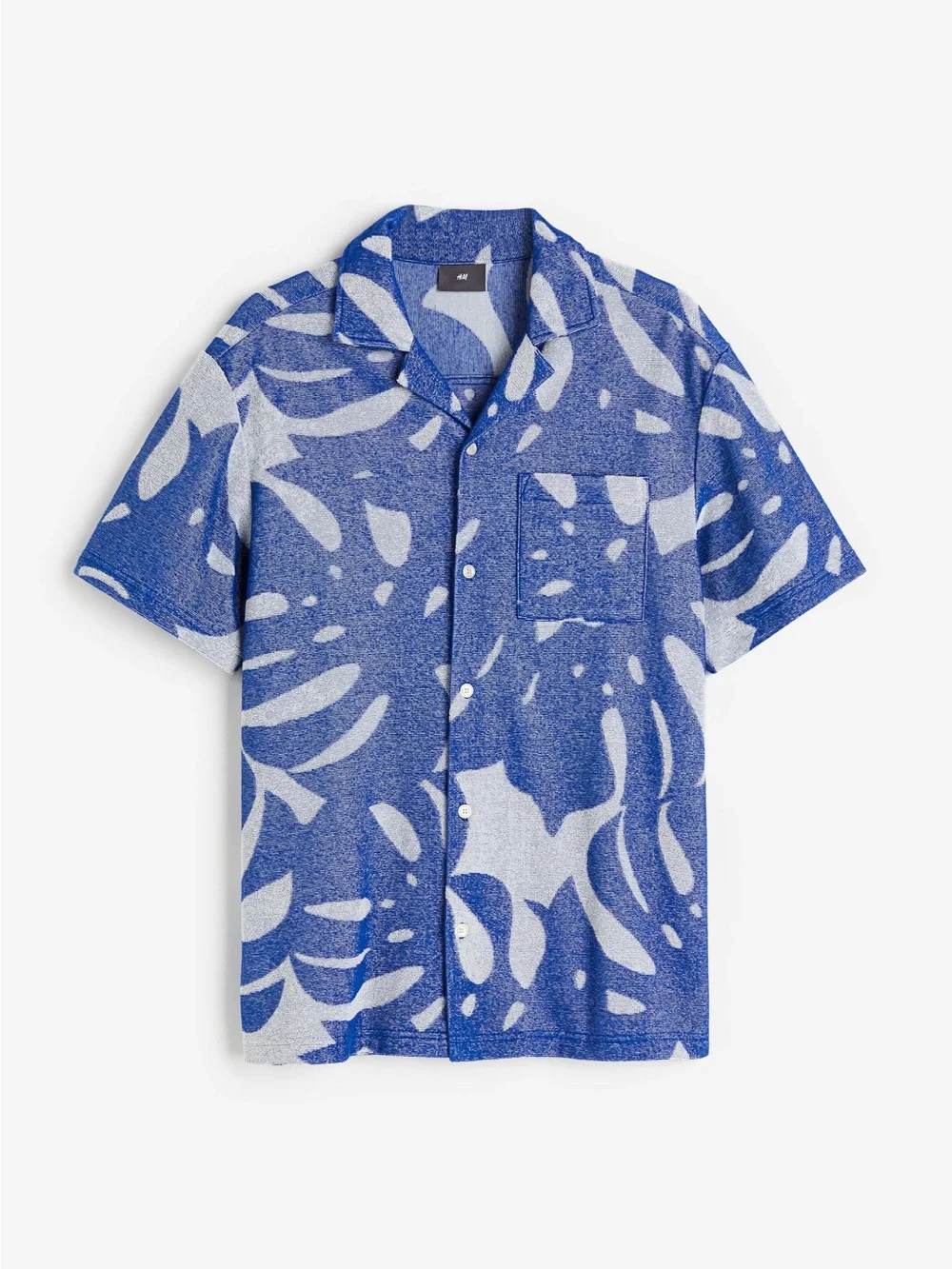 H&M Short Sleeve Resortwear Regular Fit Shirt in Blue & White - XXL